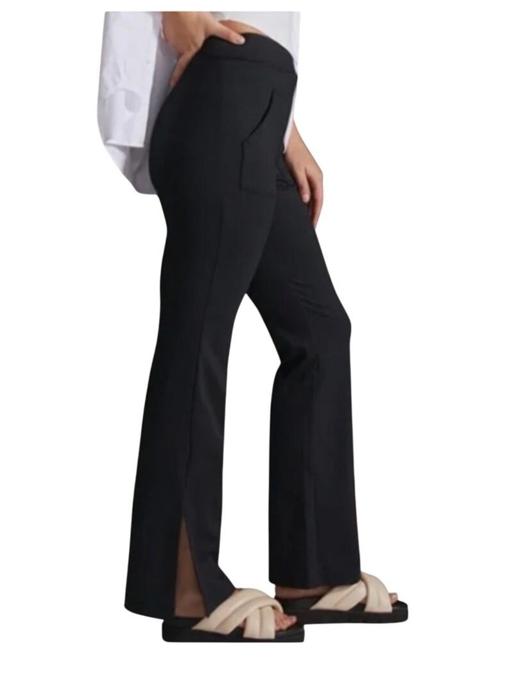 Anthropologie Maeve Pull On Split Flare Leg Casual Stretch Pants SZ M in Black‎